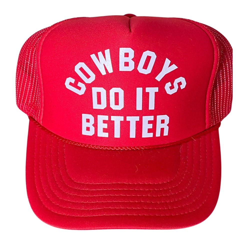 Diamond Cross Ranch Trucker Hat Red Cowboys Do It Better Snapback Western Unisex